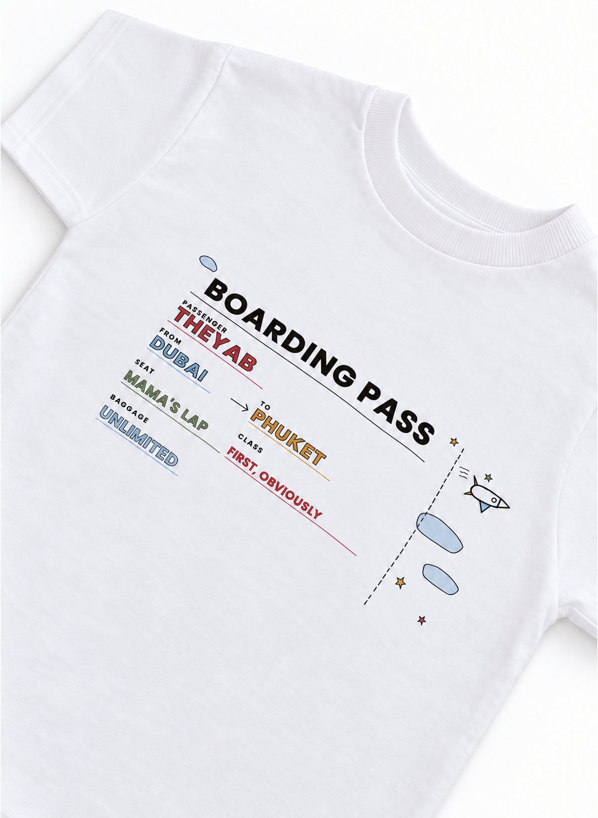 Boarding Pass Printed Baby & Kids T-Shirt – Custom Name & Destination