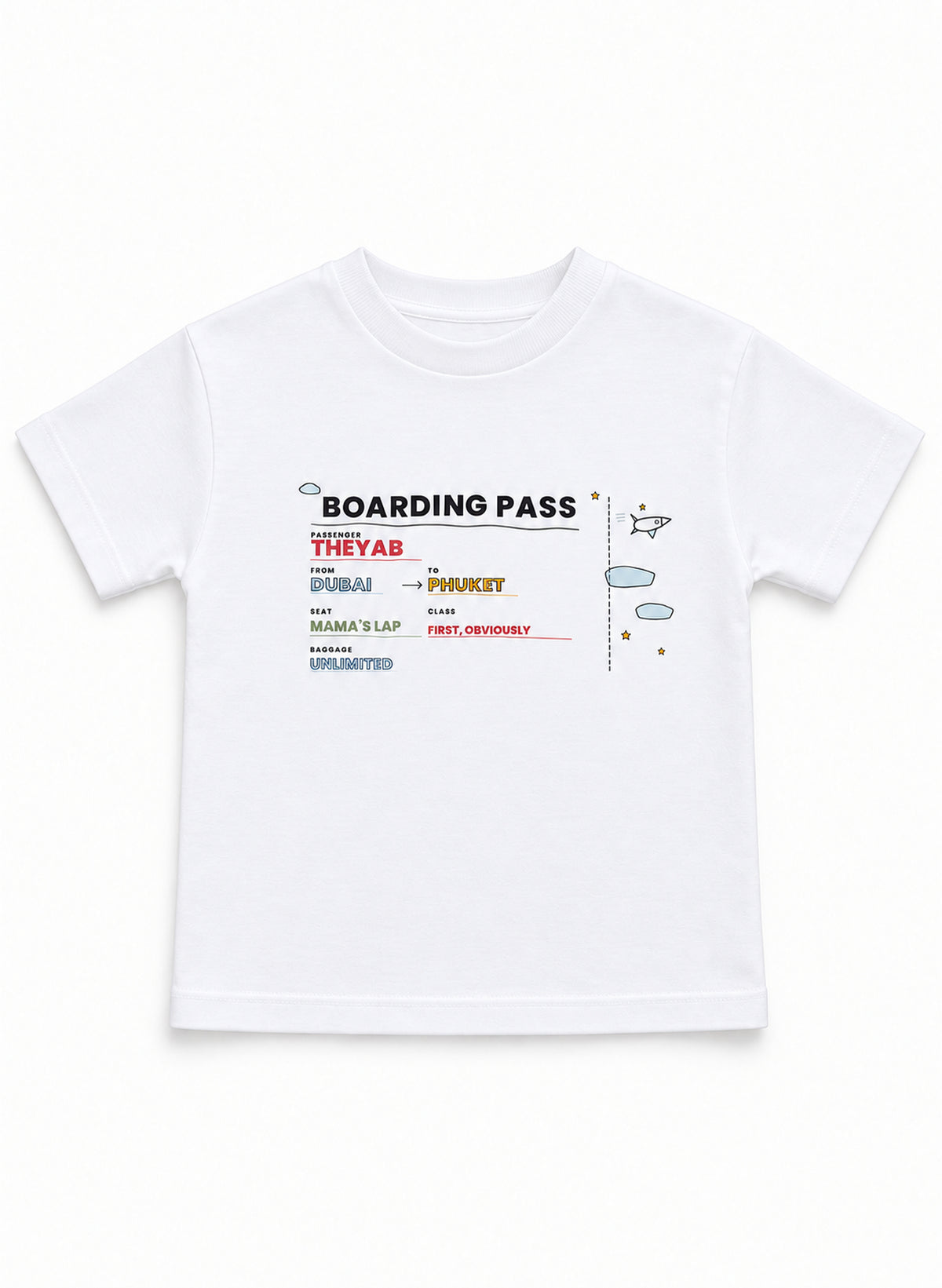 Boarding Pass Printed Baby & Kids T-Shirt – Custom Name & Destination
